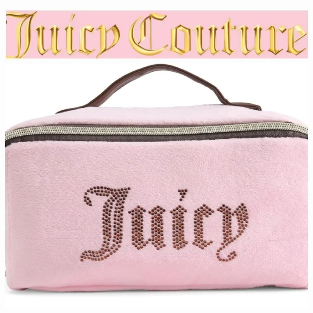 Juicy Couture Y2K Zip-Around Rhinestone Logo Velour Cosmetic Organizer